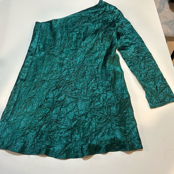 Free People Third Form Running Water Crinkle Satin Dress in Emerald - Picture 5 of 10